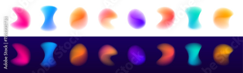 Gradient neon blob with subtle grain and noise effect forms a soft glowing shape. Watercolor blur textures float over a white or transparent background. Ideal for futuristic digital art and UI. 