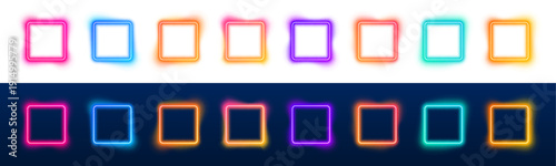 Glowing neon square floats softly on a dark background. Pink, purple, and blue gradients create a futuristic and mesmerizing effect. Perfect for digital posters and UI designs.