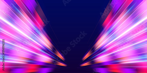 Light purple and magenta luminous arcs flow along a high-speed digital corridor. Motion blur adds futuristic depth and energy. Clean perfect for tech and digital projects.