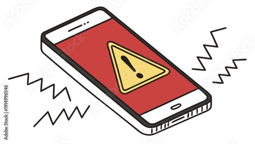 Smartphone with red warning alert icon on screen.eps