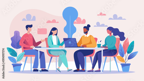 Corporate Brainstorming Session and Teamwork Concept in Minimalist Style.eps