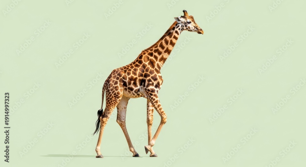 Obraz premium Tall giraffe walking against a pale background