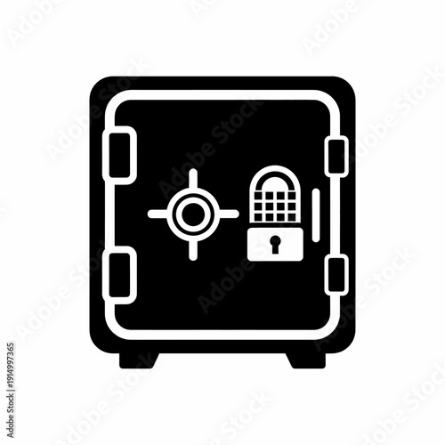 Secure safe box illustration with a combination lock and padlock icon, symbolizing valuable asset protection and financial security for data and belongings