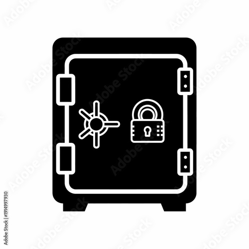 Secure vault with padlock icon, symbolizing safety, storage, and protection of valuables