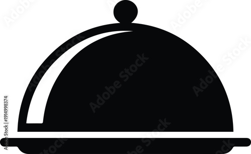 Black silhouette of a food serving cloche or dome on a plate vector illustration