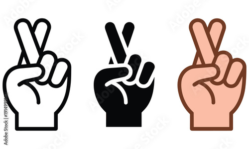 Peace sign hand gesture icons set in various styles and colors symbolizing harmony and unity in different artistic expressions
