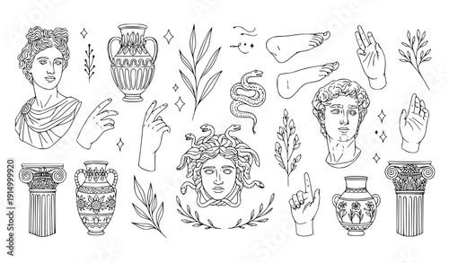 Classical antique sculpture vector set for modern design