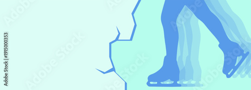 Dynamic ice skating action with a figure skaters legs in motion leaving a trail on the ice.