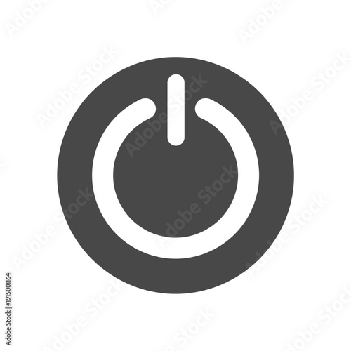 Minimalist Power Button Icon Featuring a White Standby Symbol on a Dark Grey Circular Background Representing Energy Start Shutdown and Technical Control for Modern UI and Web Interfaces