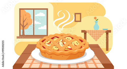 Classic Apple Pie Illustration - Pie Day Vector Design