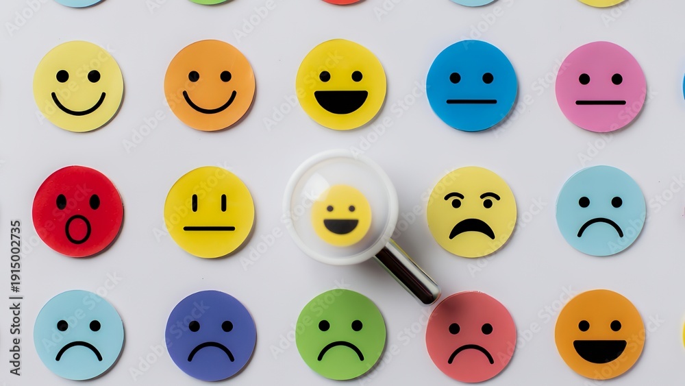 Fototapeta premium Emotion Detection: Analyzing Facial Expressions with Magnifying Glass Insight
