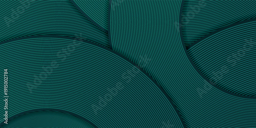 Abstract geometric background featuring layered curved lines and concentric arc patterns in deep teal and dark green tones