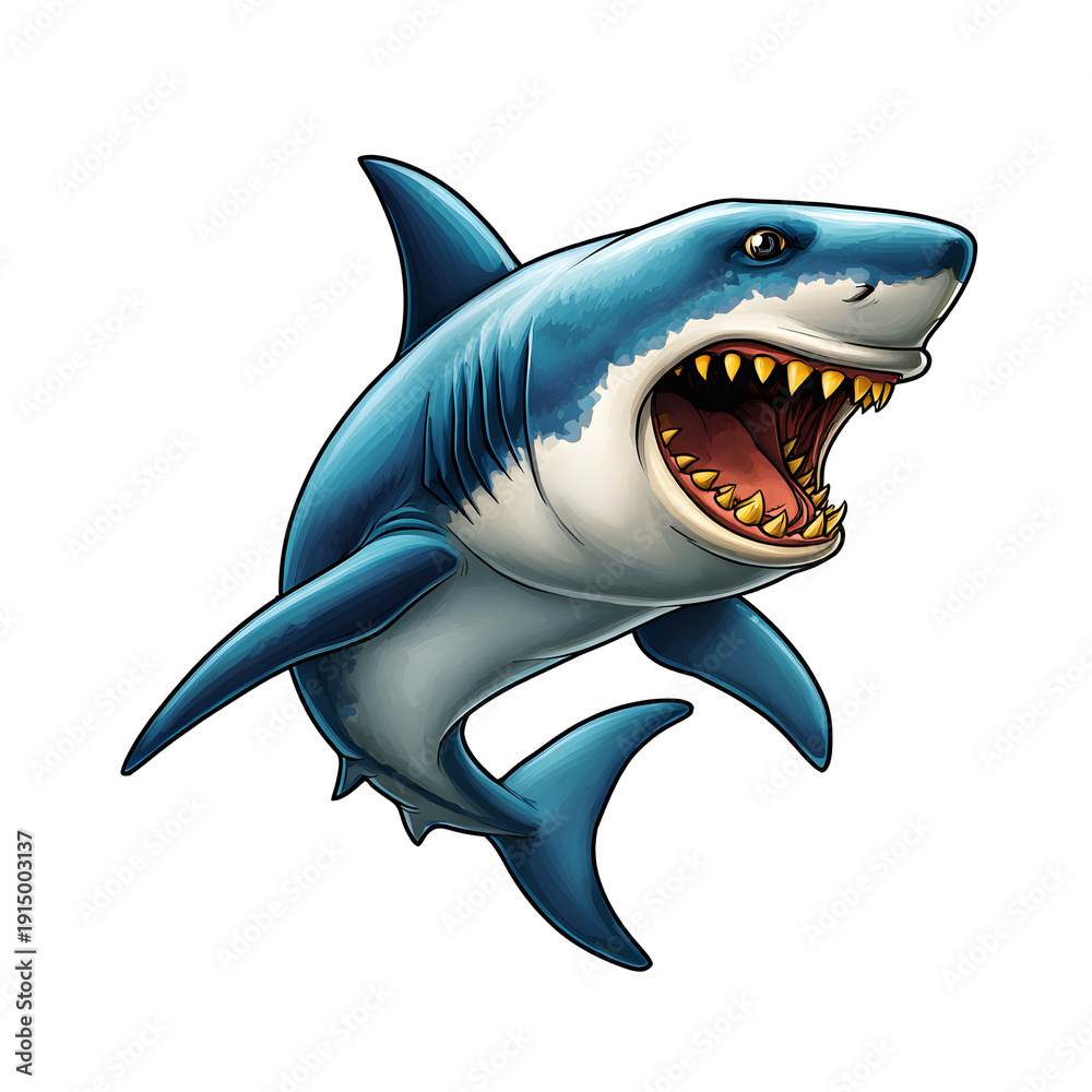 Naklejka premium A blue shark with its mouth open