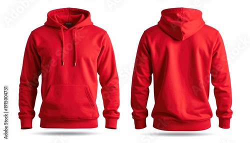 Red hoodie in two perspectives, front and back, perfect for showcasing design