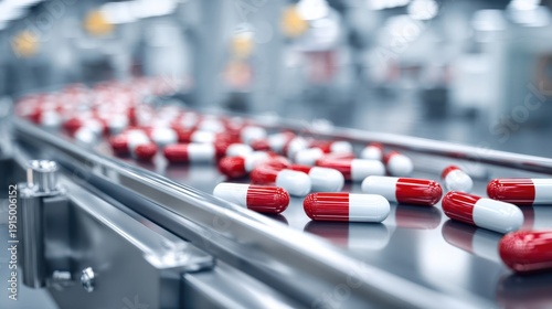 Wallpaper Mural The Capsules on a Stainless Steel Conveyor Belt in a Modern Pharmaceutical Factory Torontodigital.ca