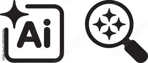 AI magnifying glass and artificial intelligence search icons