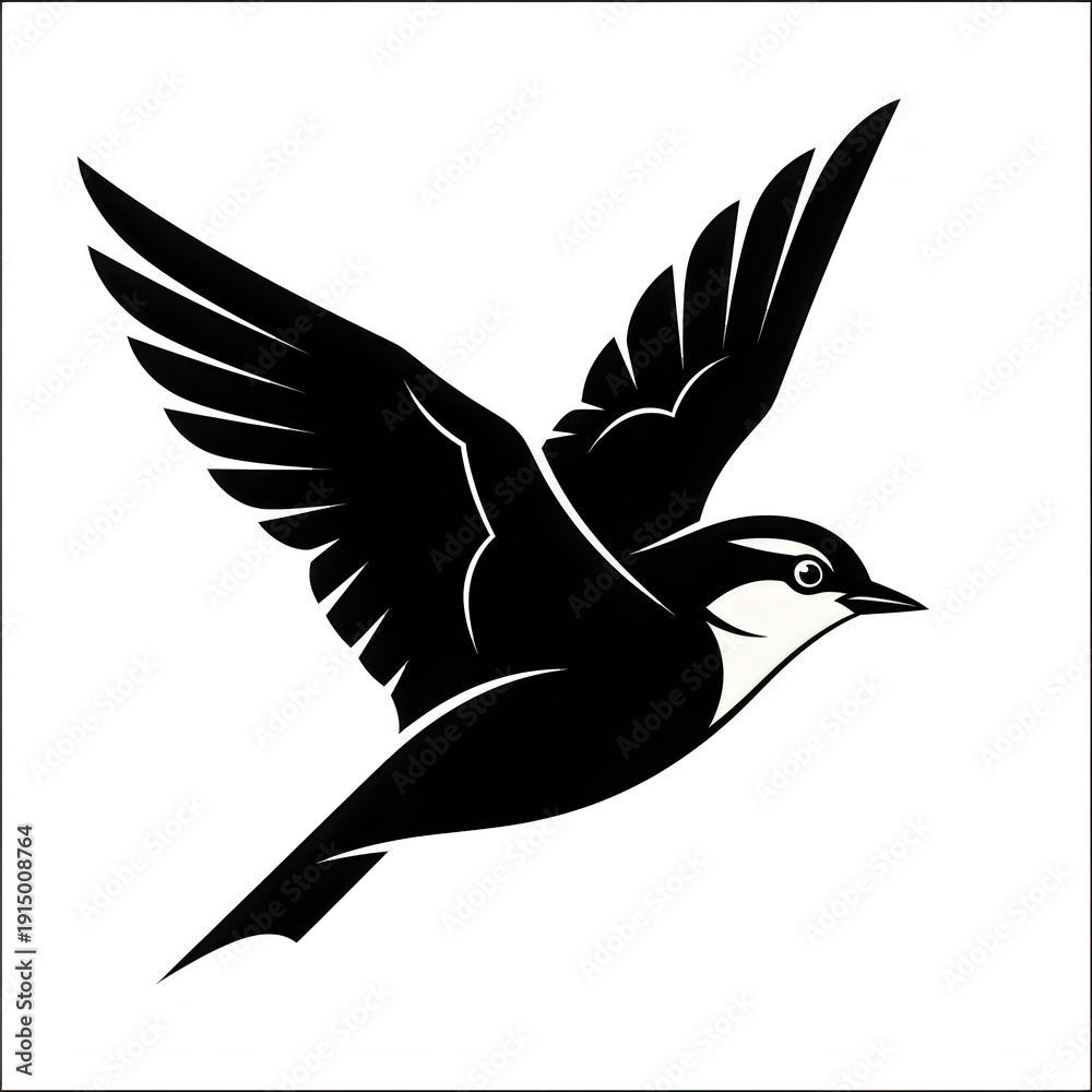Fototapeta premium Stylish black swallow bird in flight vector illustration