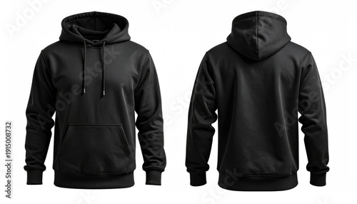 A blank black hoodie, front and back view