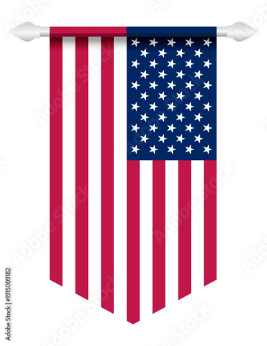 American flag, American patriotic pennant on a flagpole, isolated, Independence Day decoration, 4th of July, Veterans Day.