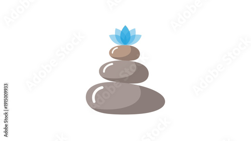 Stacked stones with blue lotus flower.