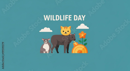 Wildlife day celebration with animals and plants on blue background