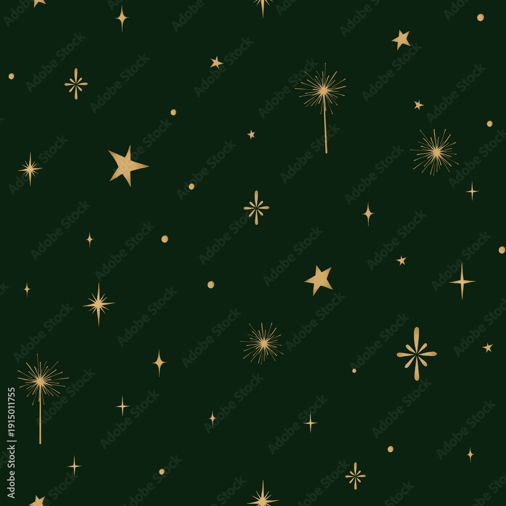 custom made wallpaper toronto digitalSeamless pattern with golden stars and glowing lights on a dark background.