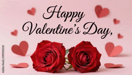 Romantic Valentine's Day greeting with red roses and hearts