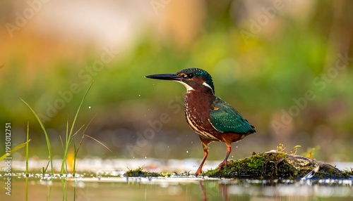 Kingfisher Standing on Rock in Water.