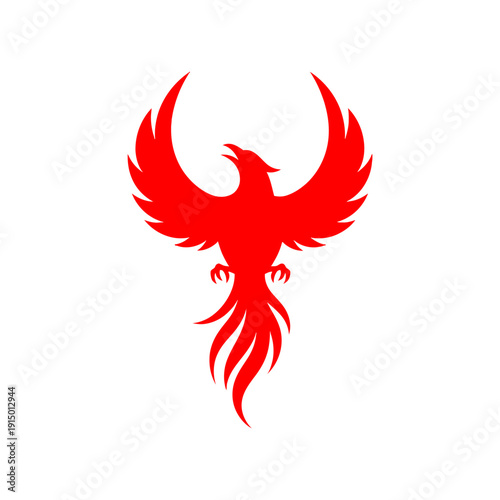 A majestic red phoenix bird in flight with outstretched wings