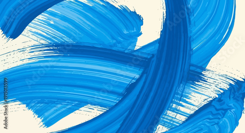 Dynamic blue acrylic paint strokes creating an abstract pattern on a light background, showcasing artistic movement and texture.