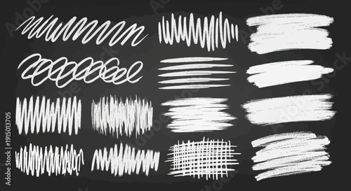 Wallpaper Mural A collection of white chalk scribbles and brush strokes on a black chalkboard background, showcasing various textures and patterns. Torontodigital.ca