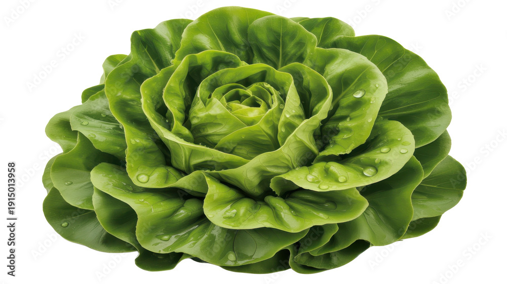 Obraz premium Fresh lettuce head with water droplets green vegetable isolated on a transparent background