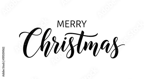 Black calligraphic Merry Christmas text on a white background, elegant holiday greeting card design.
