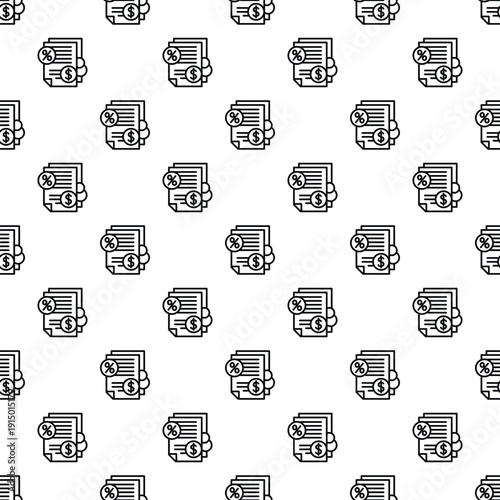 Seamless pattern of financial documents with percentage and dollar symbols on a white background