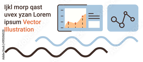 Data analytics, marketing, performance metrics, trends visualization, financial analysis, business reports. Graph showing trends, connected nodes and wavy lines. Data analytics and trends