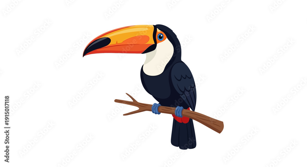 Obraz premium Vibrant Toucan Perched on a Branch Exotic Bird Illustration