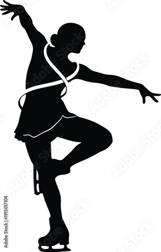 Dynamic silhouette of a graceful female figure skater performing an elegant routine on ice, capturing the athleticism and artistic expression of winter sports with poise and skill
