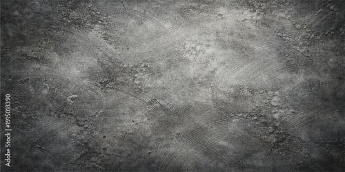 A dark grunge metal background featuring an aged gray concrete wall texture with a rough black surface design and dirty vintage patterns for a textured backdrop