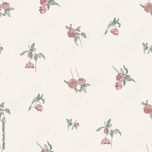 Flower pattern, ditsy seamless floral pattern, small little cute flower background. Flower repeat pattern. Ditsy print, surface design. Vintage floral for fashion, texture, fabric, wrapping, wallpaper