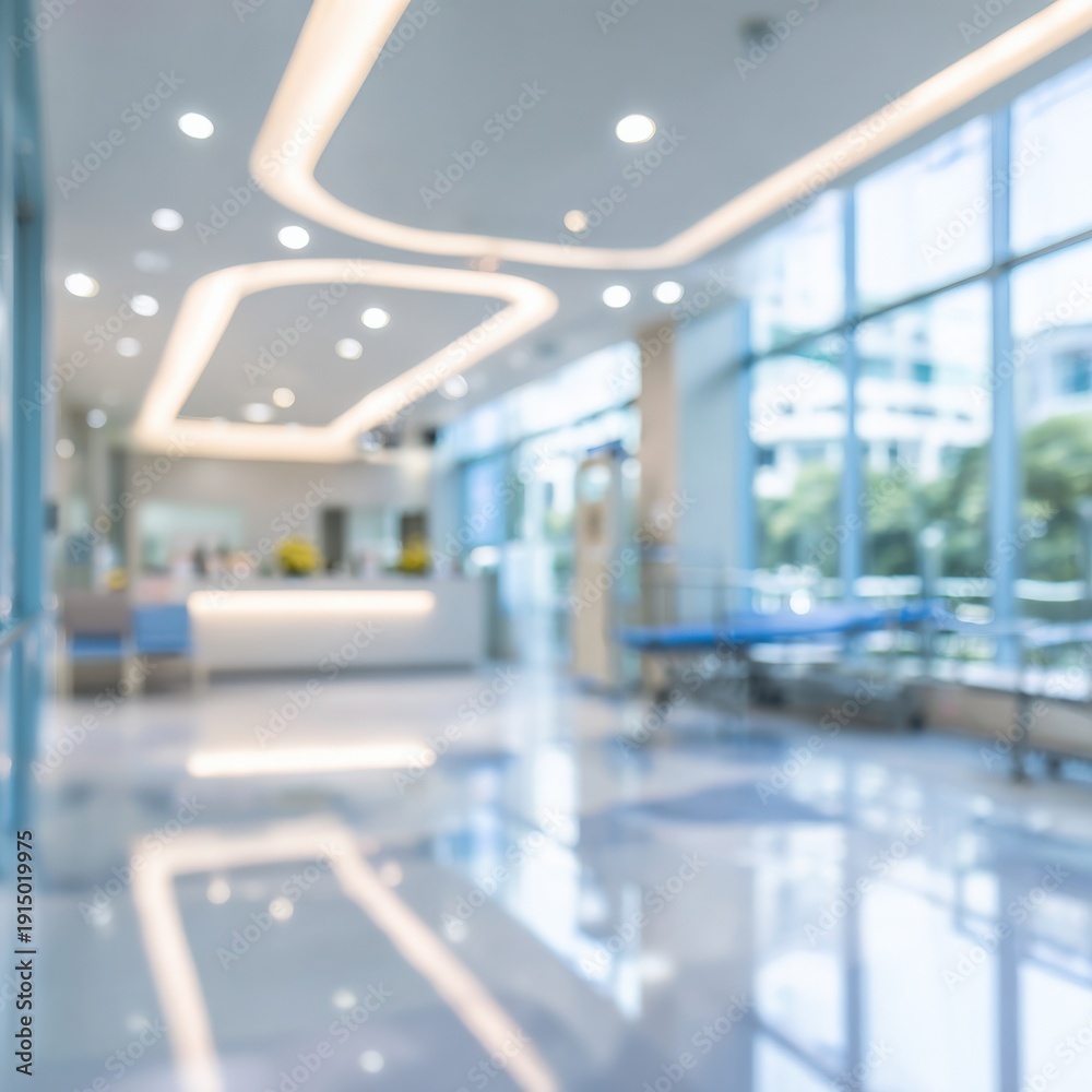 Fototapeta premium Modern hospital lobby with sleek design and bright lighting