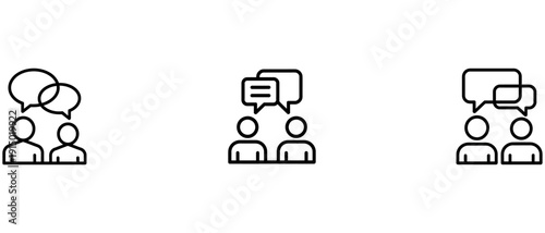 Team Communication Line Icons – Business Discussion and Collaboration Vector Set