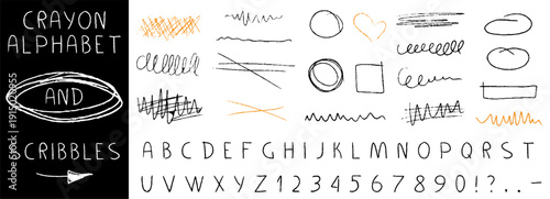 Expressive sketchy lines, squiggles and brush strokes in colorful palette. Perfect for children activity themes, highlight effects and simple doodle outlines.