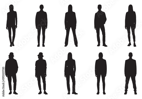 Ten human silhouettes for with minimalist style people woman standing