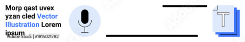 Voice recognition, transcription services, communication tools, speech-to-text, digital transformation, AI technology. Microphone icon next to a document. Voice recognition and transcription services