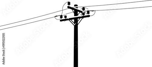 Electrical pole silhouette with single cross-arm and multiple wires