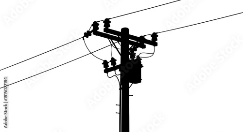 Electrical utility pole silhouette with mounted distribution transformer