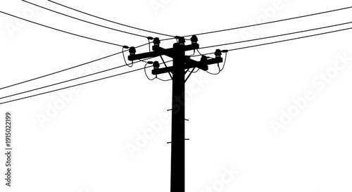 Electrical utility pole silhouette with power lines