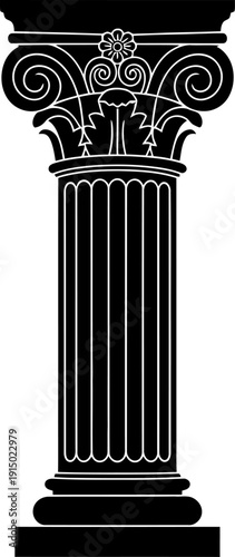 Ornate corinthian column capital silhouette with acanthus leaf carvings