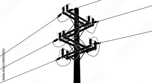Power distribution pole silhouette with angled lines
