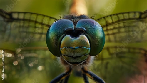 Close up of a dragonfly with detailed eyes and wings